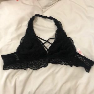 Black lace halter bralette